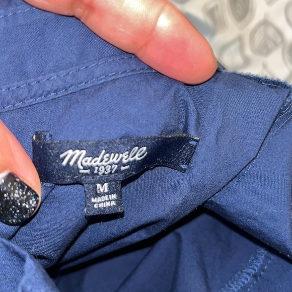 Madewell Navy Blue Gem Collar Short Sleeve Blouse Medium - Picture 7 of 8